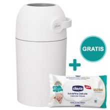 Windeleimer Odour Off - für herkömmliche Müllbeutel + Gratis Feuchttücher 60er Pack - White