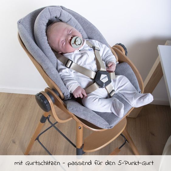 Childhome 4-tlg. Evolu 2 Newborn-Set - Hochstuhl 2in1 mit Schalensitz Nordic + Neugeborenenaufsatz + Sitzverkleinerer + Essbrett mit Anti-Rutsch-Auflage