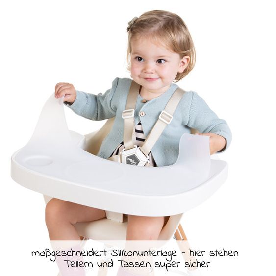 Childhome 4-tlg. Evolu 2 Newborn-Set - Hochstuhl 2in1 mit Schalensitz Nordic + Neugeborenenaufsatz + Sitzverkleinerer + Essbrett mit Anti-Rutsch-Auflage