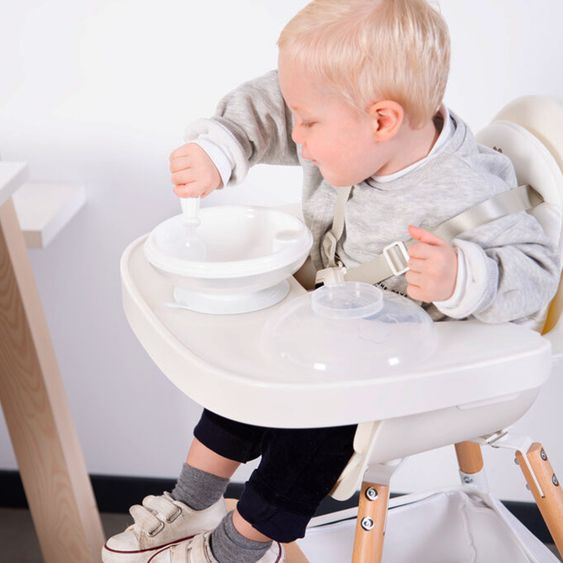 Childhome 4-tlg. Evolu 2 Newborn-Set - Hochstuhl 2in1 mit Schalensitz Nordic + Neugeborenenaufsatz + Sitzverkleinerer + Essbrett mit Anti-Rutsch-Auflage