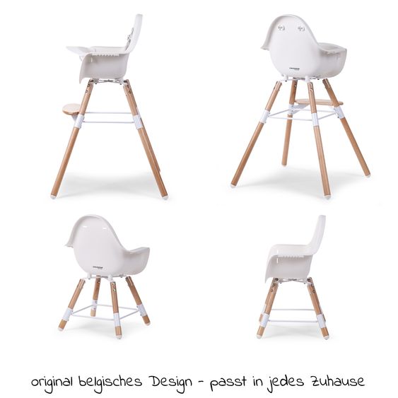 Childhome 4-tlg. Evolu 2 Newborn-Set - Hochstuhl 2in1 mit Schalensitz Nordic + Neugeborenenaufsatz + Sitzverkleinerer + Essbrett mit Anti-Rutsch-Auflage