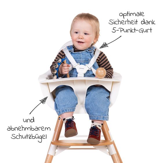 Childhome 4-tlg. Evolu 2 Newborn-Set - Hochstuhl 2in1 mit Schalensitz Nordic + Neugeborenenaufsatz + Sitzverkleinerer + Essbrett mit Anti-Rutsch-Auflage