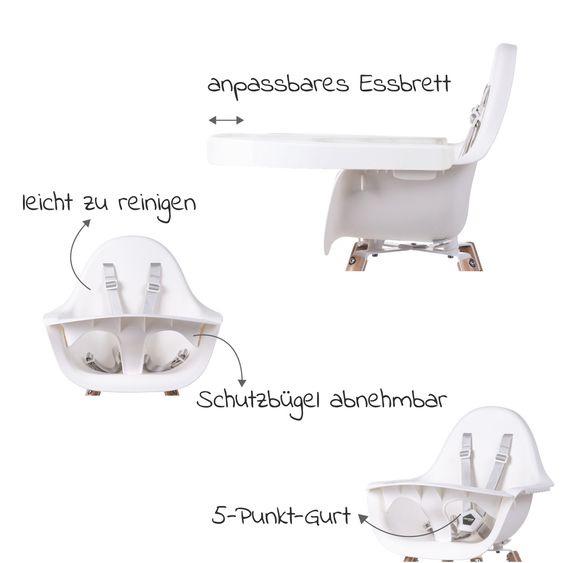 Childhome 4-tlg. Evolu 2 Newborn-Set - Hochstuhl 2in1 mit Schalensitz Nordic + Neugeborenenaufsatz + Sitzverkleinerer + Essbrett mit Anti-Rutsch-Auflage