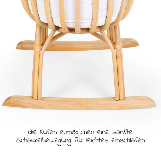 Childhome Babywiege / Stubenbett Rattan 80x40 mit Schaukelkufen inkl. Matratze + Nestchen - Ecru