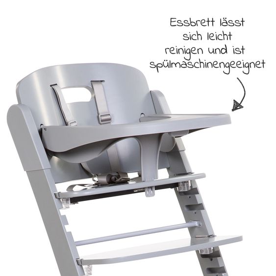 Childhome Evosit Newborn-Set - mitwachsender Hochstuhl mit abnehmbarem Essbrett + Neugeborenenaufsatz - Stone Grey