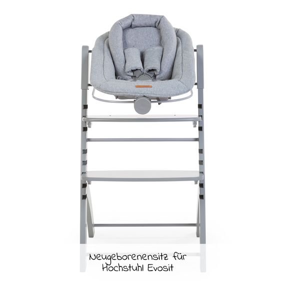 Childhome Evosit Newborn-Set - mitwachsender Hochstuhl mit abnehmbarem Essbrett + Neugeborenenaufsatz - Stone Grey
