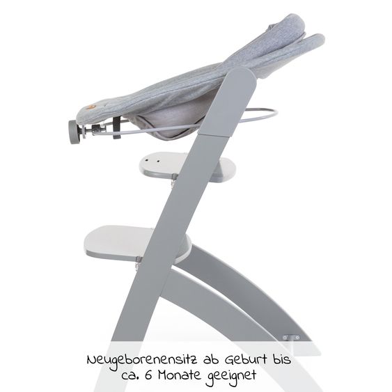Childhome Evosit Newborn-Set - mitwachsender Hochstuhl mit abnehmbarem Essbrett + Neugeborenenaufsatz - Stone Grey