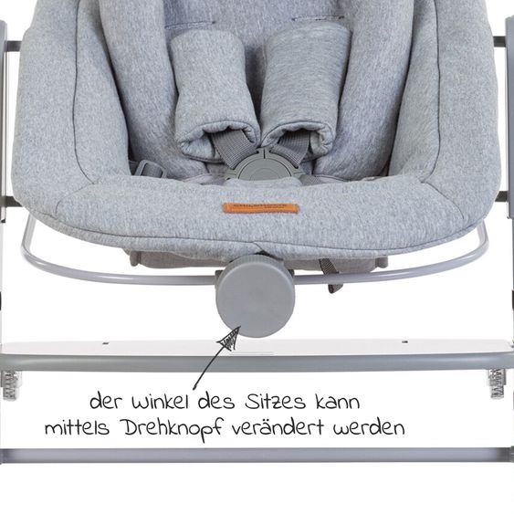 Childhome Evosit Newborn-Set - mitwachsender Hochstuhl mit abnehmbarem Essbrett + Neugeborenenaufsatz - Stone Grey