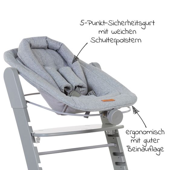 Childhome Evosit Newborn-Set - mitwachsender Hochstuhl mit abnehmbarem Essbrett + Neugeborenenaufsatz - Stone Grey