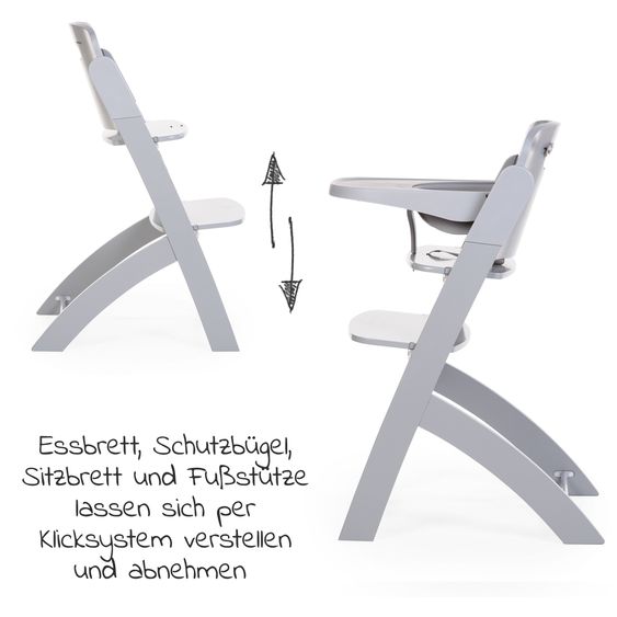 Childhome Evosit Newborn-Set - mitwachsender Hochstuhl mit abnehmbarem Essbrett + Neugeborenenaufsatz - Stone Grey