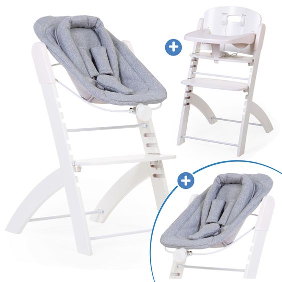 Childhome Evosit Newborn-Set - mitwachsender Hochstuhl mit abnehmbarem Essbrett + Neugeborenenaufsatz - White