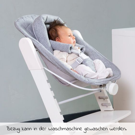 Childhome Evosit Newborn-Set - mitwachsender Hochstuhl mit abnehmbarem Essbrett + Neugeborenenaufsatz - White