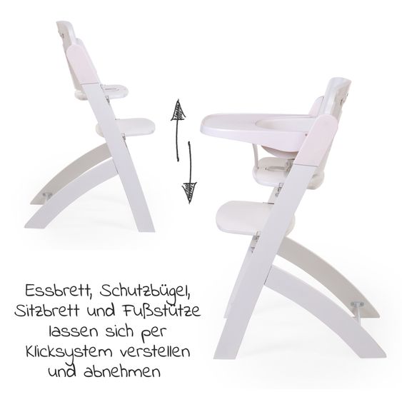 Childhome Evosit Newborn-Set - mitwachsender Hochstuhl mit abnehmbarem Essbrett + Neugeborenenaufsatz - White