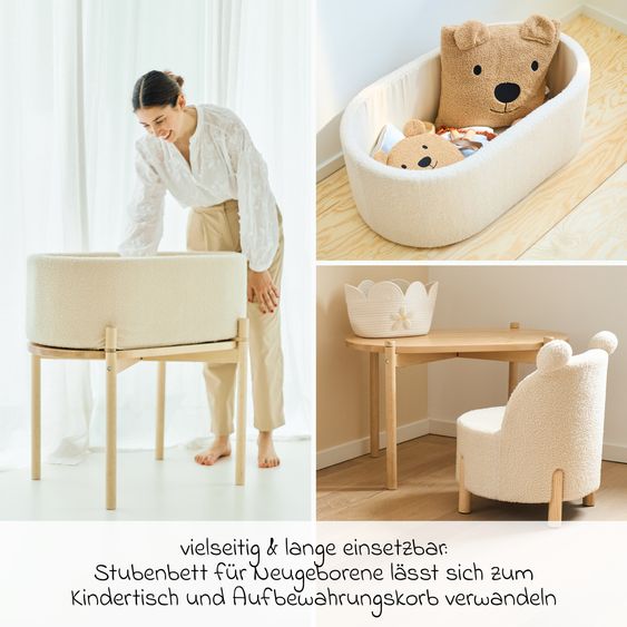 Childhome Stubenbett 2in1 Cradle - umbaubar zum Kindertisch & Aufbewahrungskorb - Teddy - Offwhite