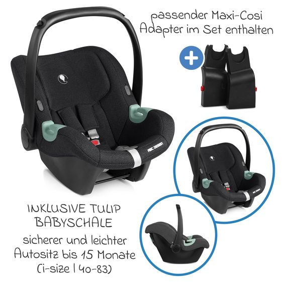 circle by ABC Design Set Passeggino 3in1 S Three incl. Navicella, Seggiolino auto, Seggiolino auto per neonati Tulip & Adapter - Wheat / Bubble