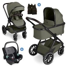 3in1 Stroller Set S Three incl. carrycot, sports seat, infant car seat Tulip Graphite & adapter - Wheat