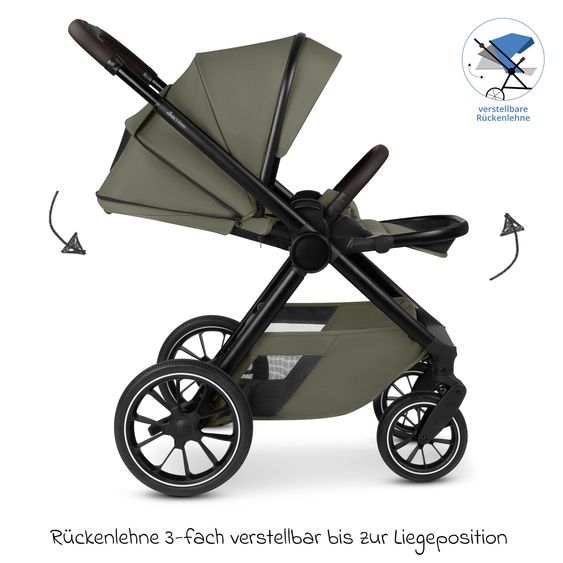circle by ABC Design 3in1 Kinderwagen-Set S Three inkl. Babywanne, Sportsitz, Babyschale Tulip Graphite & Adapter - Wheat