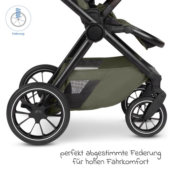 circle by ABC Design 3in1 Kinderwagen-Set S Three inkl. Babywanne, Sportsitz, Babyschale Tulip Graphite & Adapter - Wheat
