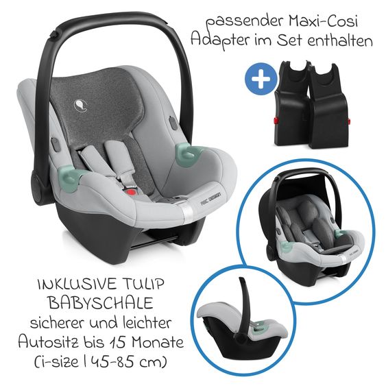 circle by ABC Design 3in1 Kinderwagen-Set S Three inkl. Babywanne, Sportsitz, Babyschale Tulip Pearl & Adapter - Wheat