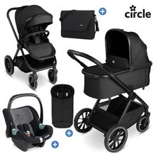 8-pc car seat set S Three Starter Set incl. Carrycot, Sports Seat, Tulip Infant Car Seat, Adapter, Easy Changing Bag, Winter Footmuff, Rain Cover & Mosquito Net - Black - Black