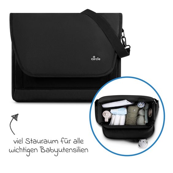 circle by ABC Design 8-tlg. Kinderwagen-Set S Three Starter Set inkl. Babywanne, Sportsitz, Babyschale Tulip, Adapter, Wickeltasche Easy, Winterfußsack, Regenschutz & Moskitonetz - Black - Black