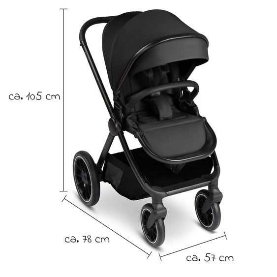 circle by ABC Design Set passeggino 8 pz. S Three Starter Set incl. Navicella, Seggiolino sportivo, Seggiolino auto per neonati Tulip, Adattatore, Borsa fasciatoio Easy, Sacco invernale, Copertura antipioggia & Zanzariera - Nero