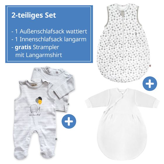 Coconette 2-tlg. Schlafsack-Set - Circle Weiß Grau + GRATIS Strampler mit Shirt - Let's have a Party - Gr. 62/68