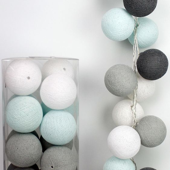 Cotton Ball Lights 20er Cotton-Ball-Lichterkette - Aqua Grey