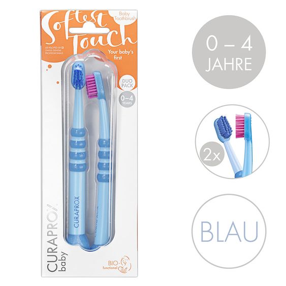 Curaprox Baby-Zahnbürste 2er Pack Biofunktional Duo 0 - 4 Jahre - Blue