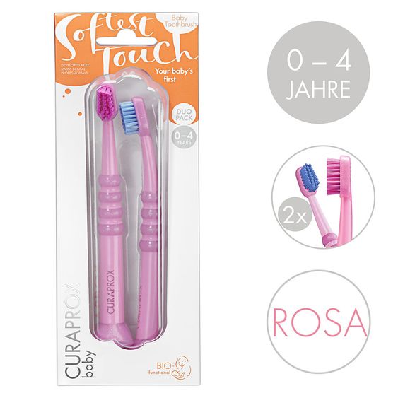Curaprox Baby-Zahnbürste 2er Pack Biofunktional Duo 0 - 4 Jahre - Pink