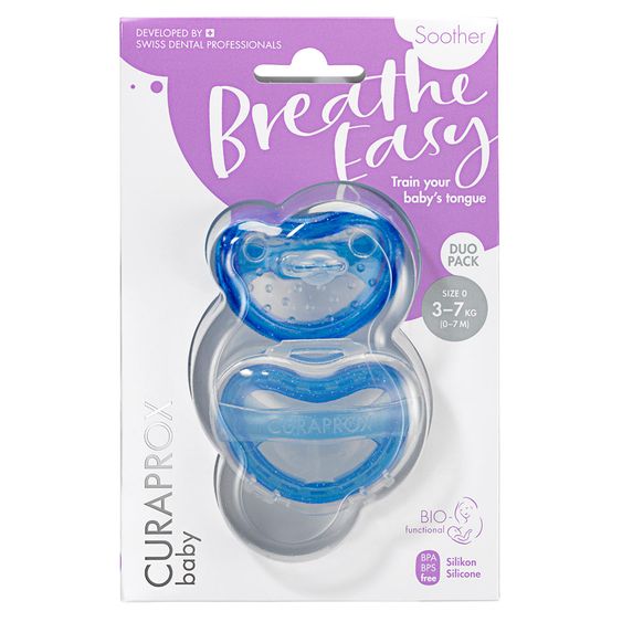 Curaprox Schnuller 2er Pack Biofunktional Duo - Silikon 0-7 M - Blue
