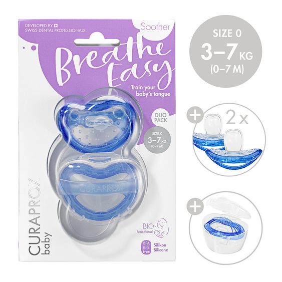 Curaprox Schnuller 2er Pack Biofunktional Duo - Silikon 0-7 M - Blue