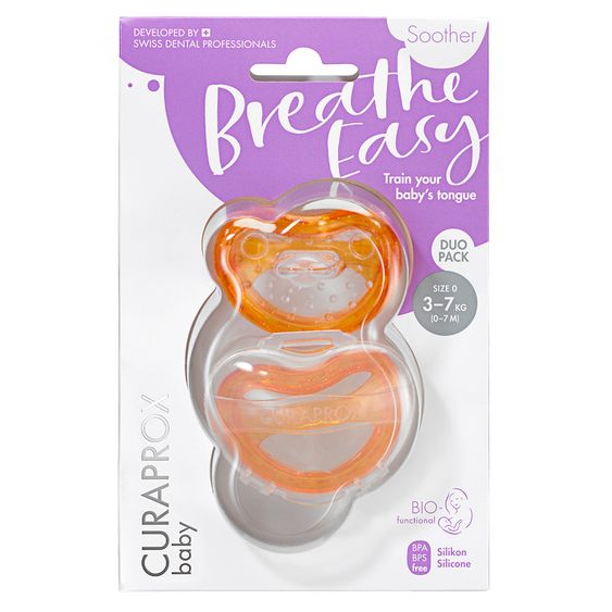 Curaprox Schnuller 2er Pack Biofunktional Duo - Silikon 0-7 M - Orange