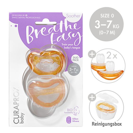 Curaprox Schnuller 2er Pack Biofunktional Duo - Silikon 0-7 M - Orange