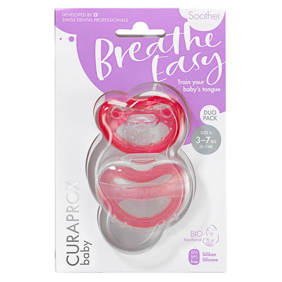 Curaprox Schnuller 2er Pack Biofunktional Duo - Silikon 0-7 M - Pink