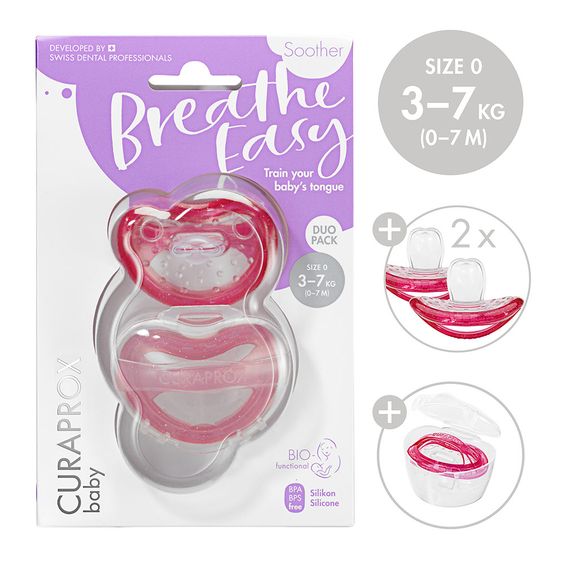 Curaprox Schnuller 2er Pack Biofunktional Duo - Silikon 0-7 M - Pink