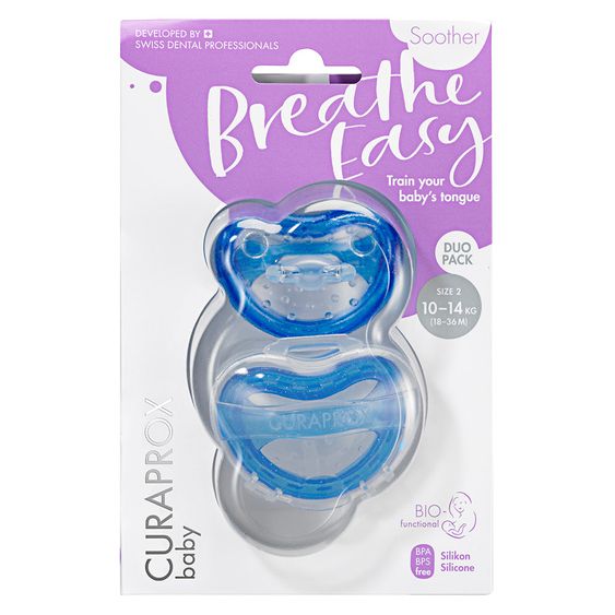 Curaprox Schnuller 2er Pack Biofunktional Duo - Silikon 18-36 M - Blue