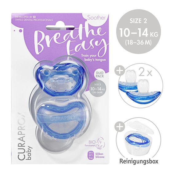 Curaprox Schnuller 2er Pack Biofunktional Duo - Silikon 18-36 M - Blue
