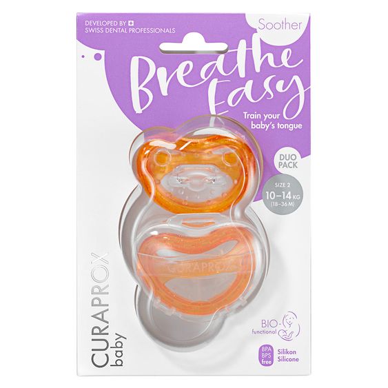 Curaprox Schnuller 2er Pack Biofunktional Duo - Silikon 18-36 M - Orange