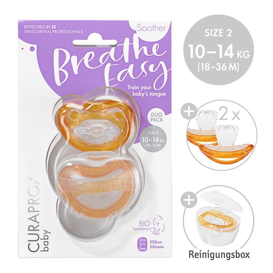 Curaprox Schnuller 2er Pack Biofunktional Duo - Silikon 18-36 M - Orange