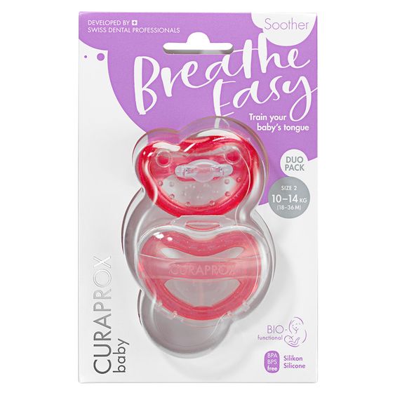 Curaprox Schnuller 2er Pack Biofunktional Duo - Silikon 18-36 M - Pink