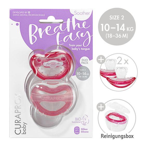 Curaprox Schnuller 2er Pack Biofunktional Duo - Silikon 18-36 M - Pink