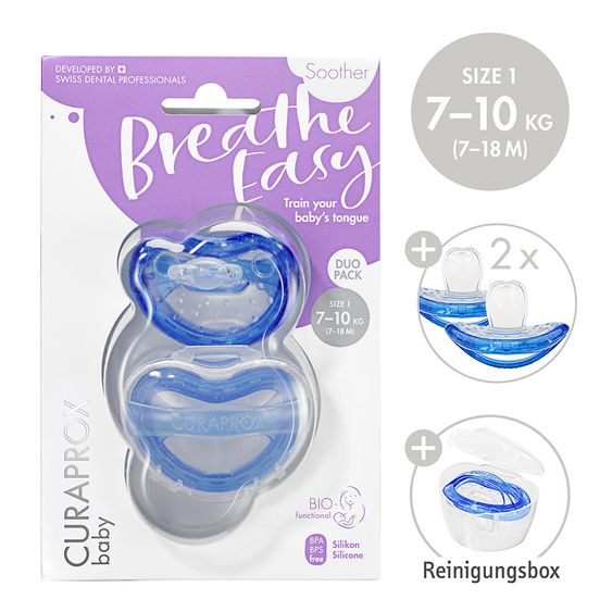 Curaprox Schnuller 2er Pack Biofunktional Duo - Silikon 7-18 M - Blue