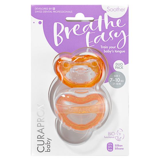 Curaprox Schnuller 2er Pack Biofunktional Duo - Silikon 7-18 M - Orange