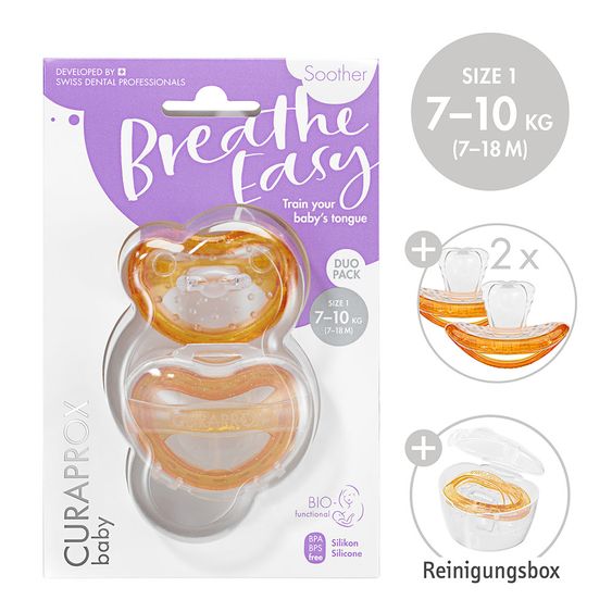 Curaprox Schnuller 2er Pack Biofunktional Duo - Silikon 7-18 M - Orange