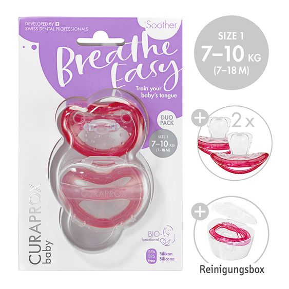 Curaprox Schnuller 2er Pack Biofunktional Duo - Silikon 7-18 M - Pink