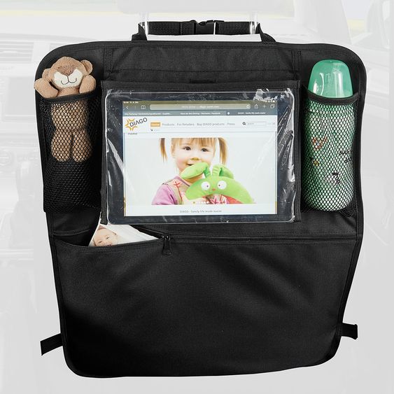 Diago Car Organizer Backrest Protector with Adjustable Tablet Holder - Black