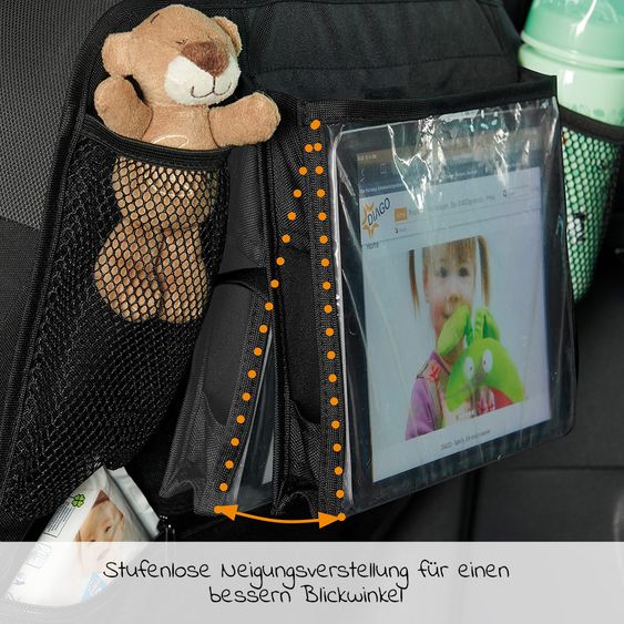 Diago Car Organizer Backrest Protector with Adjustable Tablet Holder - Black
