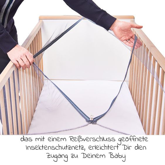 Diago Universal Insektenschutz / Mückennetz mit Reißverschluss für Babybetten mit 70 x 140 cm - Grau