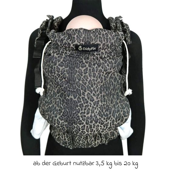 Didymos Babytrage DidyFix Fullbuckle ab Geburt - 3,5 kg - 20 kg - Anhock-Spreiz-Haltung, Bauch-, Rücken- und Hüfttrageweise, 100 % kbA-Baumwolle - Animal Print - Leo